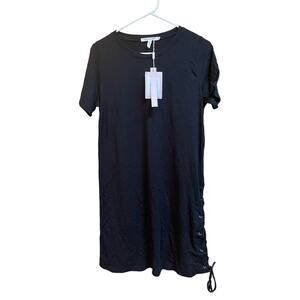 Avec Les Filles Black Shirt‎ Dress Short Sleeves Stretch Tie Size Small